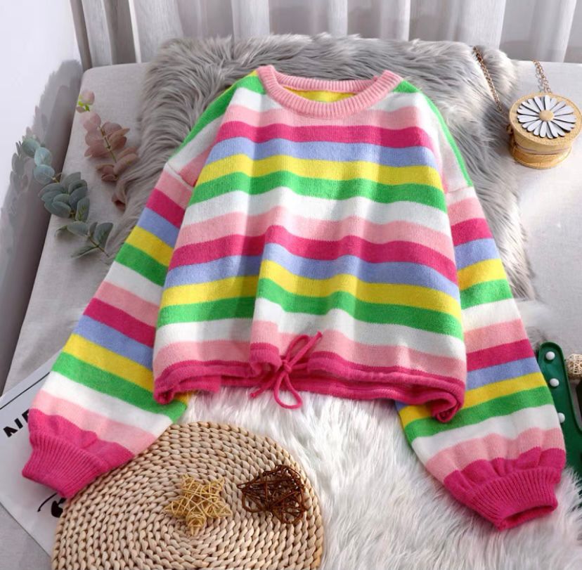 Beautiful Rainbow Colored Oversize Styled Pullover – Stylemantraas