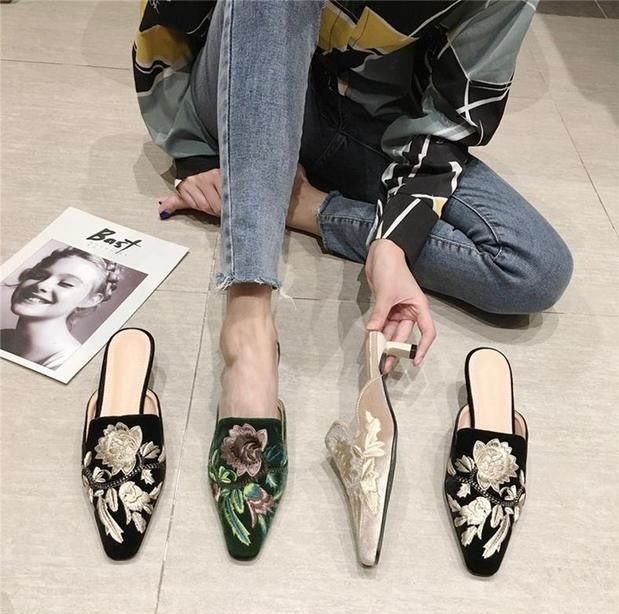 Pretty Velvet Embroidered Heels – Stylemantraas